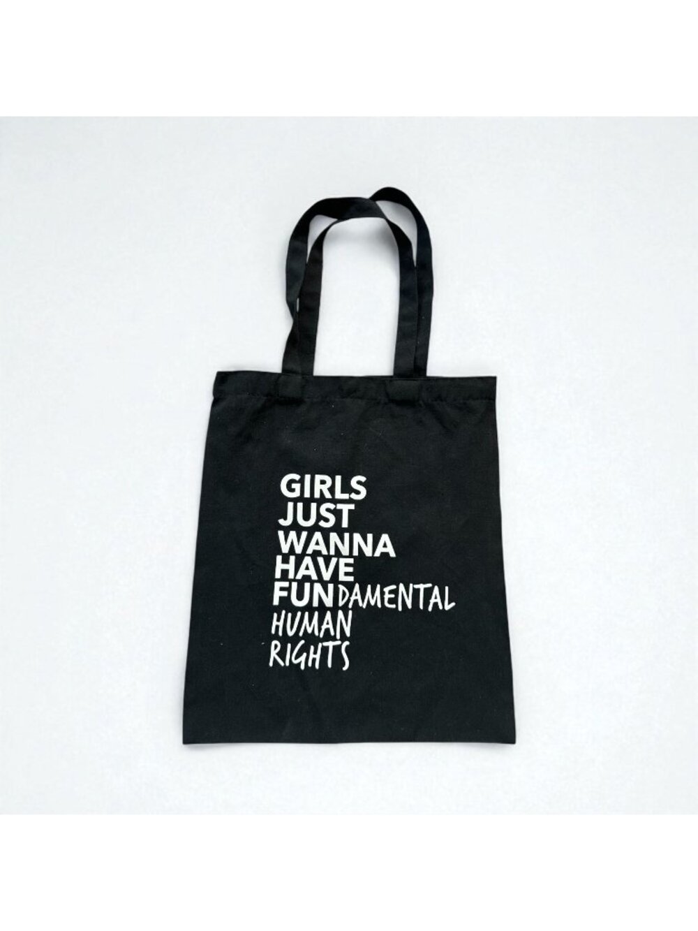 GIRLS JUST WANT TO HAVE FUNDAMENTAL RIGHTS Black Canvas Tote Bag NEW NWOT